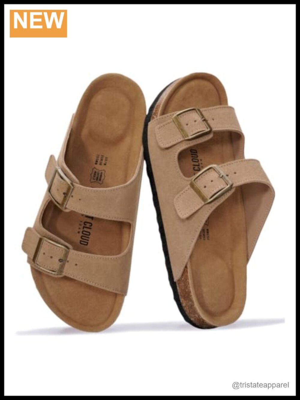 Genuine Leather Slide Sandals Memory Foam Cork Footbed Everyday